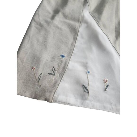 90s Vintage Lined Mini Skirt Short Linen Floral Embroidery Sheer Rayon 14 - Picture 3 of 5